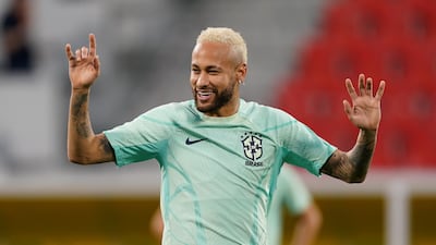 Brazil's Neymar during a training session at the Al Arabi SC Stadium. PA