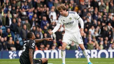 Tempers flare between Arsenal's Gabriel and Leeds United's Patrick Bamford. PA