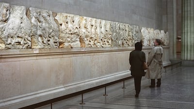A frieze which forms part of the Elgin Marbles, taken from the Parthenon in Athens almost 200 years ago, on display in 2002