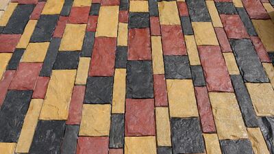 Different type of pavers on display at the Ducon Industries factory at Dubai TechnoPark. Pawan Singh / The National