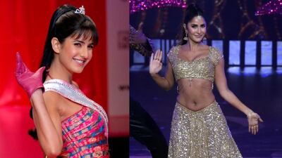 26 versus 36: Katrina Kaif at Lakme Fashion Week in 2009 and on stage at IIFA Rocks this year. EPA