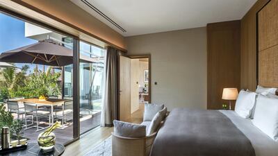 A bedroom at the Bulgari Dubai.