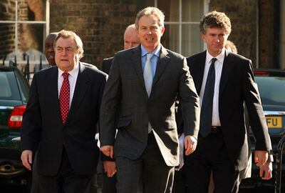 Jonathan Powell, right, in 2007 with then prime minister Tony Blair, centre, and deputy prime minister John Prescott. Getty Images