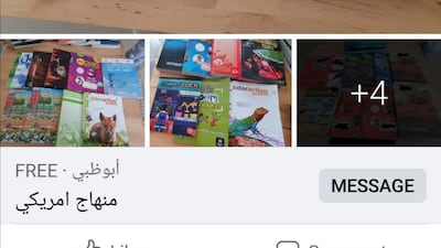 A Facebook post offering books from an American school in Abu Dhabi. Photo: Facebook