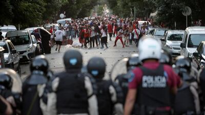 Soccer Football - Copa Libertadores Final - Second leg - River Plate v Boca Juniors - Buenos Aires, Argentina - November 24, 2018- River Plate's fans clash with riot police after the match was postponed. REUTERS/Alberto Raggio