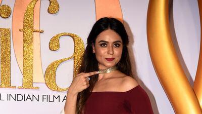 Indian Bollywood actress Soundarya Sharma arrives for the IIFA Rocks of the 20th International Indian Film Academy (IIFA) Awards at NSCI Dome in Mumbai on September 16, 2019