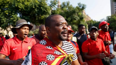 Members of the Economic Freedom Fighters (EFF) gather at Church Square in Pretoria during a national shutdown called by their party. AFP