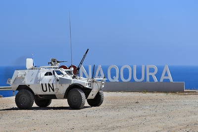 A United Nations Interim Force In Lebanon (UNIFIL) peacekeeping force vehicle patrols in the southern coastal border Lebanese-Israeli town of Naqoura, Lebanon, Monday, June 6, 2022. AP