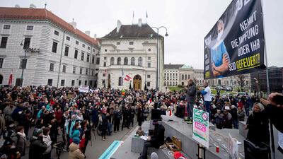 An anti-vaccination protest at the Ballhausplatz square in Vienna. AFP