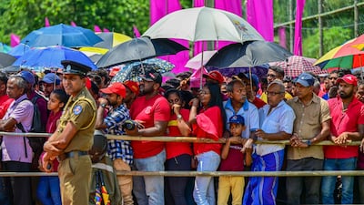 Supporters of National People's Power party's presidential candidate Anura Kumara Dissanayaka, at an election rally in Dehiowita. AFP