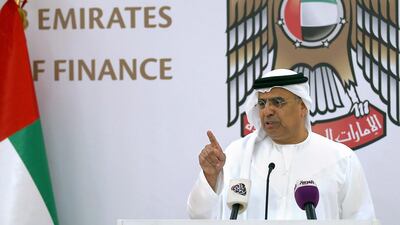 Obaid Humaid Al Tayer, the Minister of State for Financial Affairs, announces details of the impending UAE bankruptcy law. Ravindranath K / The National