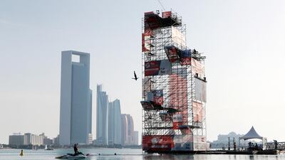 Sergio Guzman of Mexico competes during the finals of the FINA high diving world cup on the Breakwater along the Corniche in Abu Dhabi on February 29, 2016. Christopher Pike / The National