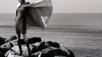 Cape, Dh1,750, L'Agence at Harvey Nichols. Dress, Dh2,700, Alexander McQueen. Boots, Dh2,600, Marc by Marc Jacobs