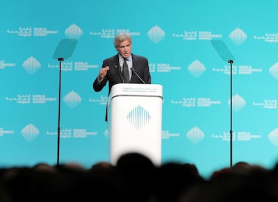 Harrison Ford speaks at the World Government Summit. Chris Whiteoak / The National