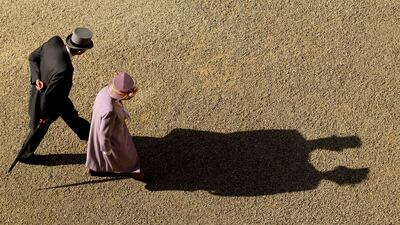 Queen Elizabeth and Prince Philip at Buckingham Palace. Getty