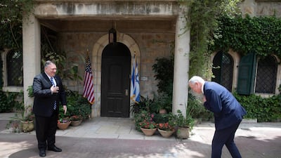 US Secretary of State Mike Pompeo meets Israeli Blue and White party leader Benny Gantz in Jerusalem. EPA