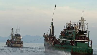A Thai helicopter drops packages to Rohingya off the coast of Koh Lipe last month. Thailand says it has ‘already taken the initiative and provided critical humanitarian aid’. Christophe Archambault / AFP photo