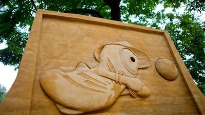 A sand sculpture of one of the London 2012 mascots. Pic: Rolf Vennenbernd/EPA