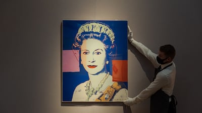 The Royal Edition of Andy Warhol's Queen Elizabeth II, which is decorated with diamond dust, was sold for $853,000 in Toronto. Photo: Future Publishing via Getty Images