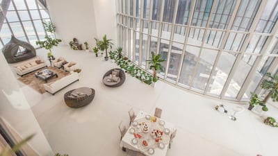 One of the 21 duplex penthouses located in the curved sky-bridge at Gate Towers, spanning approximately 300 metres across three towers. Courtesy Aldar