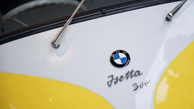 The BMW badge is seen on the bonnet of the 1963 BMW Isetta 300. The care maker is holding training sessions for vendors on filling out customs forms as part of Brexit contingency. Reuters