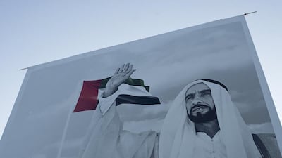 A Sheikh Zayed mural on the Corniche in Abu Dhabi. Andrew Henderson / The National