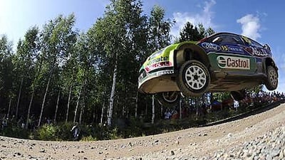 Sheikh Khalid al Qassimi, of the BP Abu Dhabi Ford team, is renowned in rallying circles for his fearless leaps at full speed.