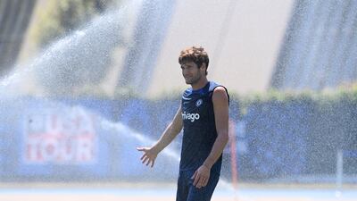 Marcos Alonso during Chelsea's training session in Los Angeles.