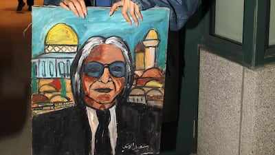 Bella Hadid was gifted a portrait of her father Mohamed by Lebanese artist Said Elatab. Photo: Said Elatab / Instagram