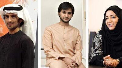 Artist Ali Kashwani, Saeed Al Emadi, Mona Al Tamimi. Jeffrey Biteng / The National, Jeff Topping / The National, Courtesy Mona Al Tamimi