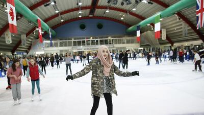 Ameera, 12, ice skates in east London. Ameera first wore the hijab as part of her primary school uniform. She started to wear it full time age 9 because most of her friends wore the hijab. Her mother would tell her ‘You don’t have to wear it. You’re still young!’ She loves to wear the hijab and has as many as 60 or 70 different scarves.