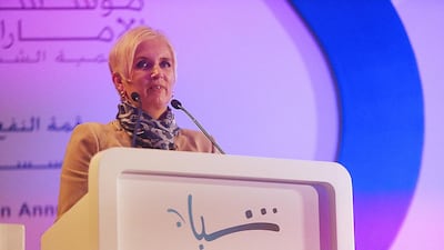 Clare Woodcraft delivers the closing address. Fatima Al Marzooqi / The National
