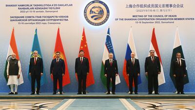 Leaders of the Shanghai Co-operation Organisation's eight member states pictured at a summit in Samarkand, Uzbekistan in September. SCO members work together to develop their counter-terrorism capabilities. EPA