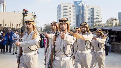 Officers conduct a march at Qasr Al Hosn Festival. Reem Mohammed / The National