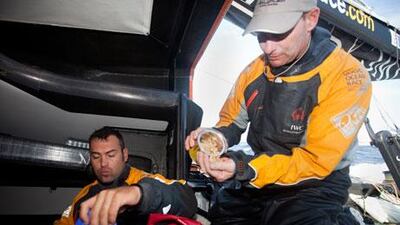 Azzam crew members do not have a lot of culinary options while sailing, but one of their favourite snacks are roasted peanuts. They apparently ran out on the first segment of Leg 2.