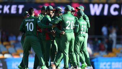 Bangladesh celebrate winning the match against Zimbabwe. EPA