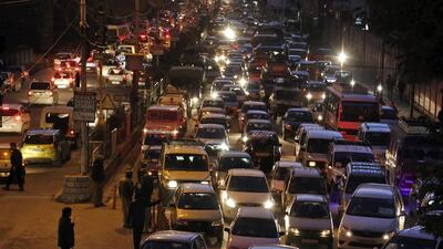 Traffic grinds to a halt after an earthquake in Srinagar. Mukhtar Khan / AP Photo