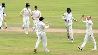 England spinner Jack Leach, right, took five Sri Lanka wickets in the fourth innings of the Pallekele Test. AFP