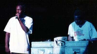 Nas at the Universal Amphitheatre in Los Angeles, California, 1996. Getty Images