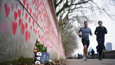 The National Covid Memorial Wall outside St Thomas' Hospital in London. PA
