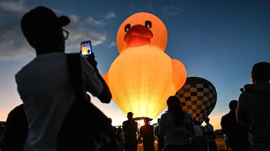 A duck-shaped hot air balloon during the Expo Transporte event at Francisco de Miranda Air Base in Caracas, Venezuela. AFP