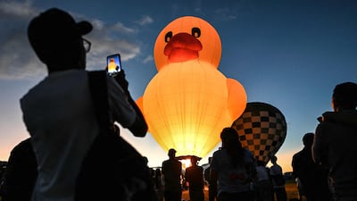 A duck-shaped hot air balloon during the Expo Transporte event at Francisco de Miranda Air Base in Caracas, Venezuela. AFP
