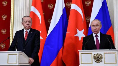 Russian President Vladimir Putin and his Turkish counterpart Recep Tayyip Erdogan held a joint press conference following their meeting . Reuters