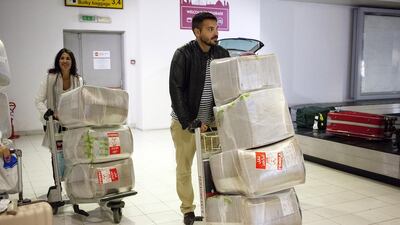 Aid packages arrive with Etihad Airways employees at Belgrade airport.