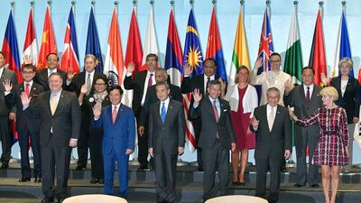 Representatives attending the 25th ASEAN Regional Forum Retreat in Singapore this month. Joseph Nair / AP