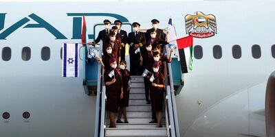 An Etihad Airways aircraft arrived in Tel Aviv on Monday for the first commercial passenger service by a Gulf airline from Israel to the UAE. Courtesy: Etihad twitter account