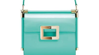 Miss Viv bag in teal. Courtesy Roger Vivier