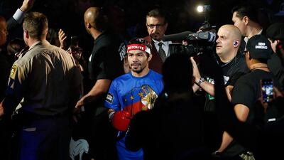 Manny Pacquiao enters the arena before facing Timothy Bradley in their welterweight fight on April 9, 2016 at MGM Grand Garden Arena in Las Vegas, Nevada. Christian Petersen/Getty Images/AFP