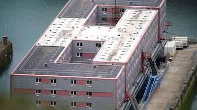 The Bibby Stockholm asylum seeker accommodation barge at Portland Port in Dorset. PA