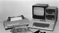 The Apple II computer, seen in Paris in December 1981, is considered the company's first successful product. Getty Images